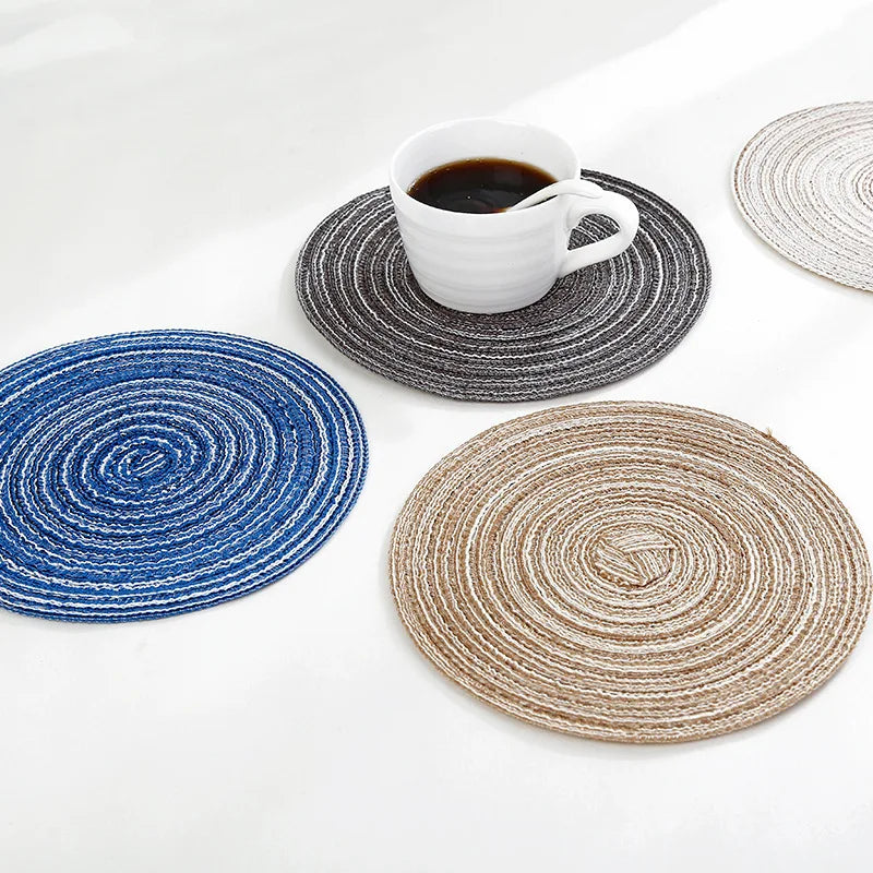 Anti Slip Heat Resistant Coasters for Coffee Tea Mug, Round Table Mat Linen Drink Coaster, Kitchen Accessories Decor Placemats