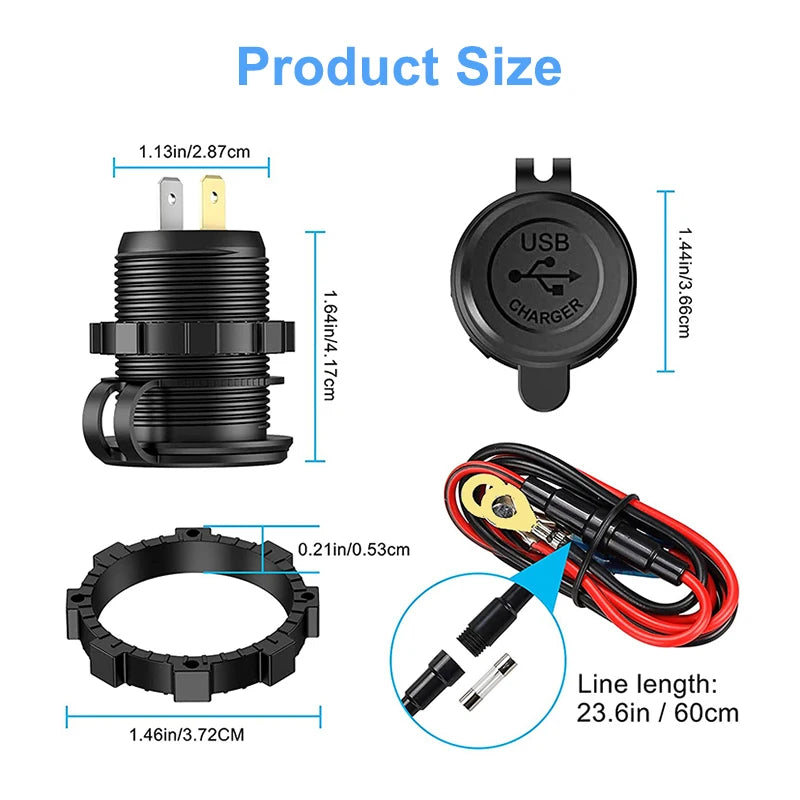 12V/24V Triple USB C Car Charger Socket USB Outlets PD & 18W QC3.0 Aluminum Metal Car Socket Adapter with Touch Switch