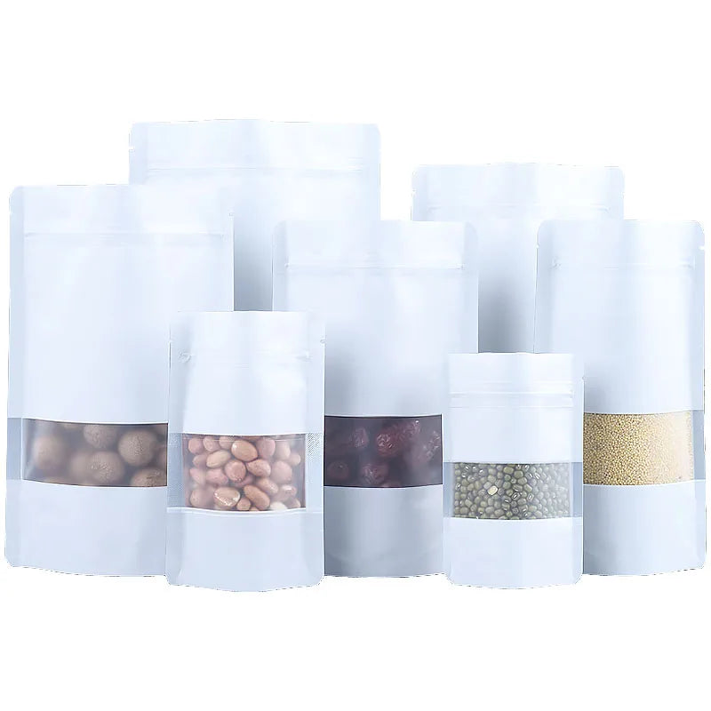 100PCS Stand-up Matte Aluminum Foil Window Ziplock Bag DIY Snack jewelry Spice Candy Customize Logo Brand Gift Storage Pouches