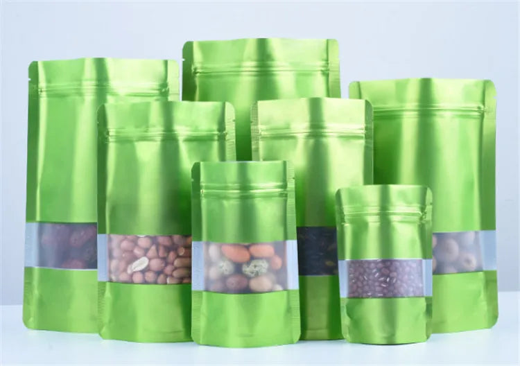 100PCS Stand-up Matte Aluminum Foil Window Ziplock Bag DIY Snack jewelry Spice Candy Customize Logo Brand Gift Storage Pouches