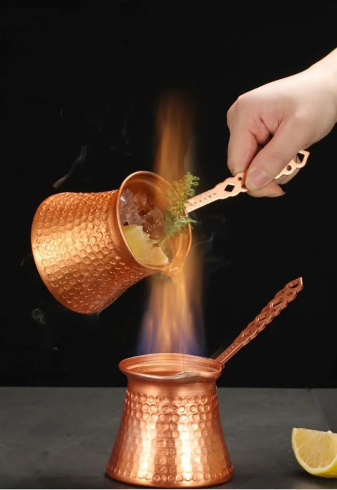 Turkish Coffee Pot Hand Hammered Copper Drip Coffee Maker Cezve Ibrik Milk Thermos Cup Mocha Pot Brass Handle Coffee Accessories