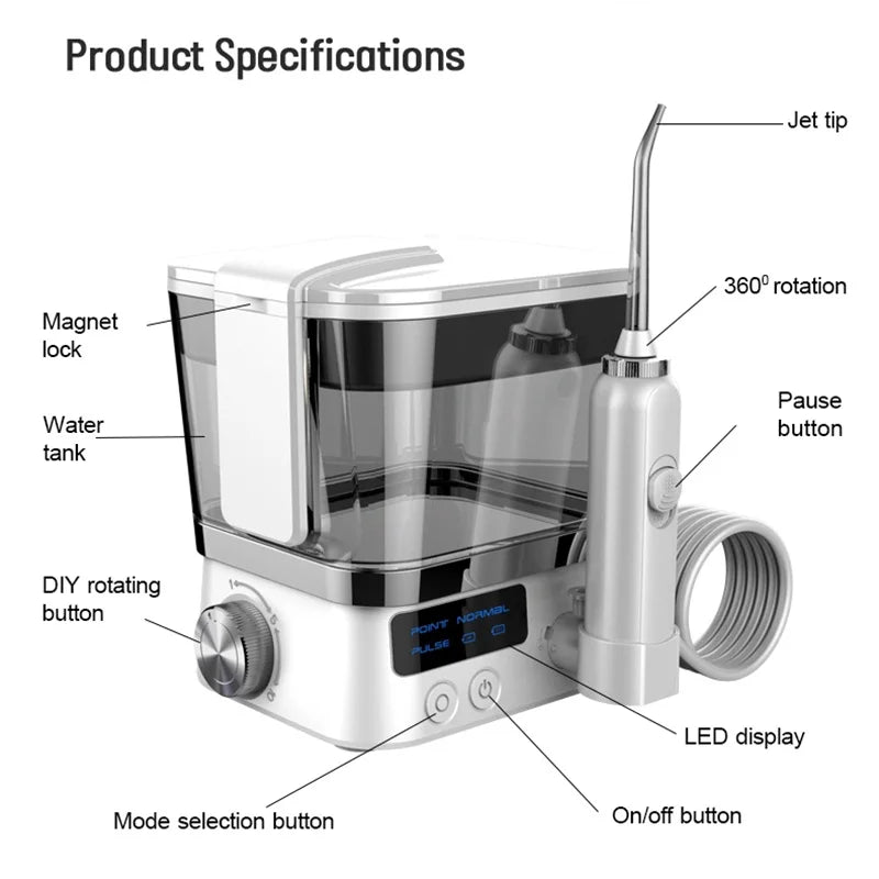 Portable Dental Oral Irrigator Oral Hygiene Water Flosser 4 Jet Tips Nozzles 10 Modes Water Clearner with 600mm Water Tank