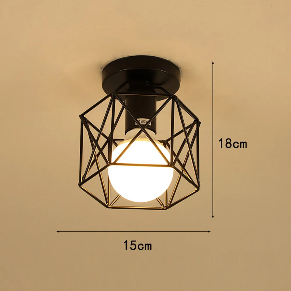 Vintage Ceiling Light Flush Mount Black Iron Lampshade Industrial E27 Pendant Light Grid Cage Bedroom Kitchen Living Room Coffee
