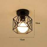 Vintage Ceiling Light Flush Mount Black Iron Lampshade Industrial E27 Pendant Light Grid Cage Bedroom Kitchen Living Room Coffee