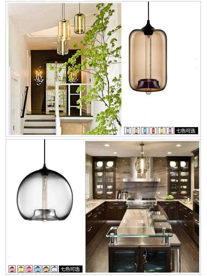 Modern Restaurant Chandelier Light Blown Colorful Glass  Lampshade Glass Ceiling Hanging Lamps Living Room Coffee Room Office