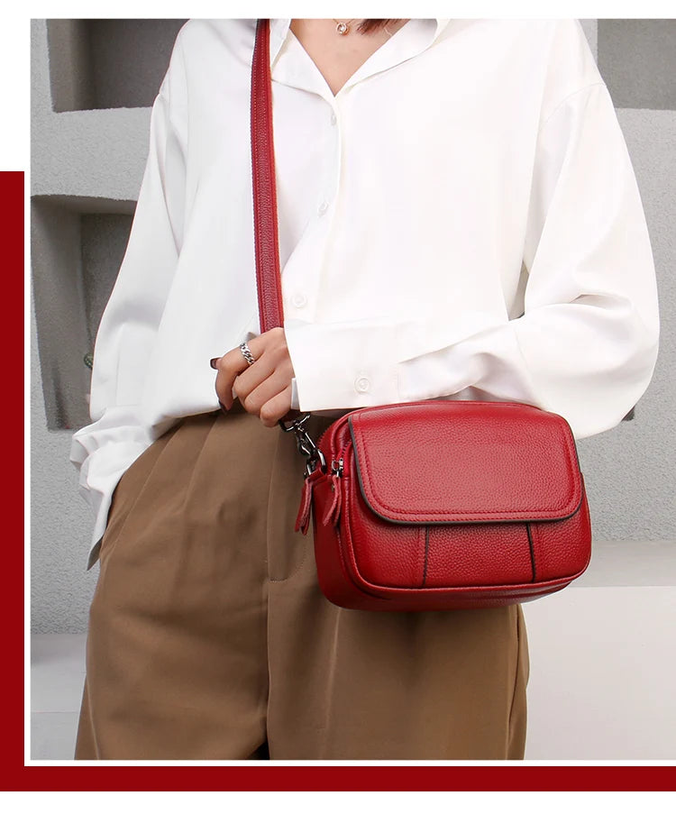 Genuine Leather Women's Casual Fashion Bag Women Messenger Bag Small Shoulder Bag Crossbody Bags for Real Cowhide Women Handbags