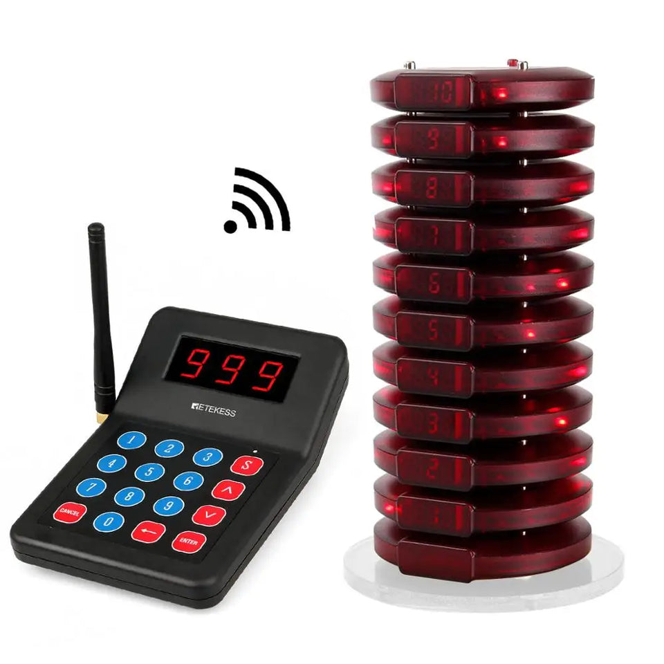 RETEKESS T119 Wireless Restaurant Paging System Coaster Vibrater Buzzer Receiver 2-Way Charge for Cafe Food Trucks