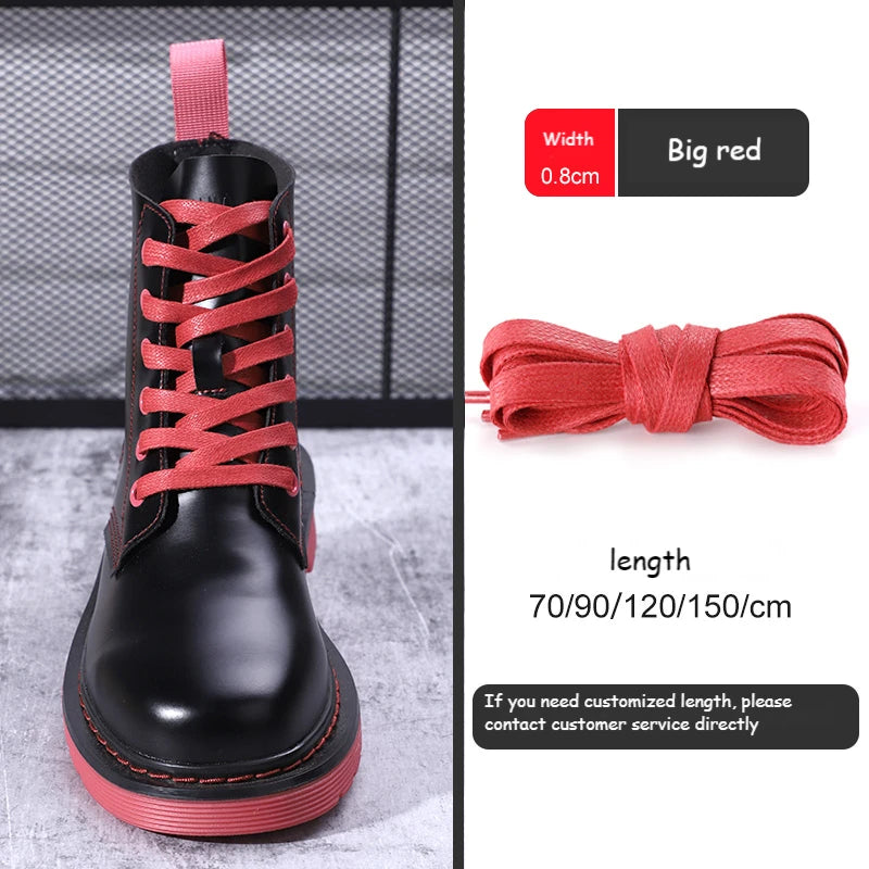 1Pair Waxed Cotton Shoelaces 8mm Width Flats Waterproof Shoe laces Unisex Boots Casual Sneakers Shoelace Leather Laces Shoes