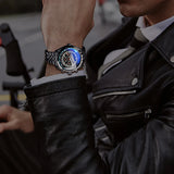 Jaragar 3 Dial Men's Automatic Watch Stainless Steel Mechanical Men's watches Date Week Display Luminous Wristwatch Blue Glass