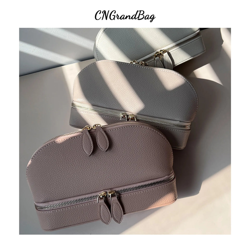 Personalized Cosmetic Bag Pu Leather Women Travel Makeup Bag with Jewelry Organizer Case 2 in 1 Ladies Travel Clutch Pouch