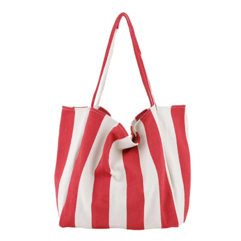 2023 Fashion Ladies Classic Striped Canvas Handbag Large Capacity Shoulder Bag For Female Simple Beach Casual Totes Shopping Bag
