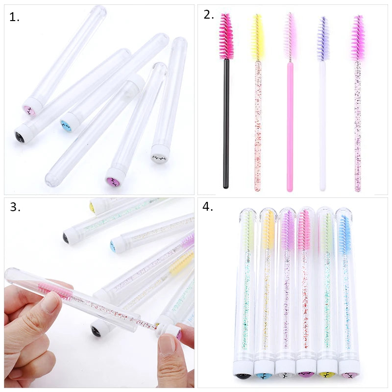 Reusable Eyebrow Brush Tube Disposable Eyelash Brushes Mix Eyebrow Brush with New Eelash Resin Drill Replaceable Makeup Brushes