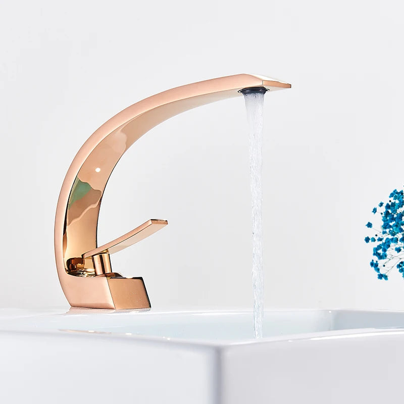 Luxury Brass Basin Faucet Deck Mounted Black Hot Cold Water Bathroom Basin Wash Mixer Tap Single Hole For Bathroom