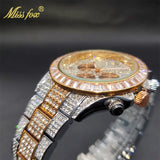 MISSFOX Men Watches 2021 Luxury Large Case With Baguette Full Diamond Quartz Wristwatch Chronograph Calendar Watch Droshipping