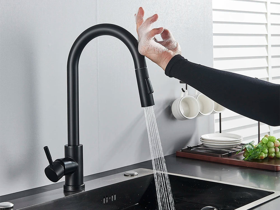 Smart Sensor Touch Kitchen Sink Faucet Brushed Nickel Poll Out Spout Black/Gold Sensor Faucets 360 Rotation Crane Two Functions