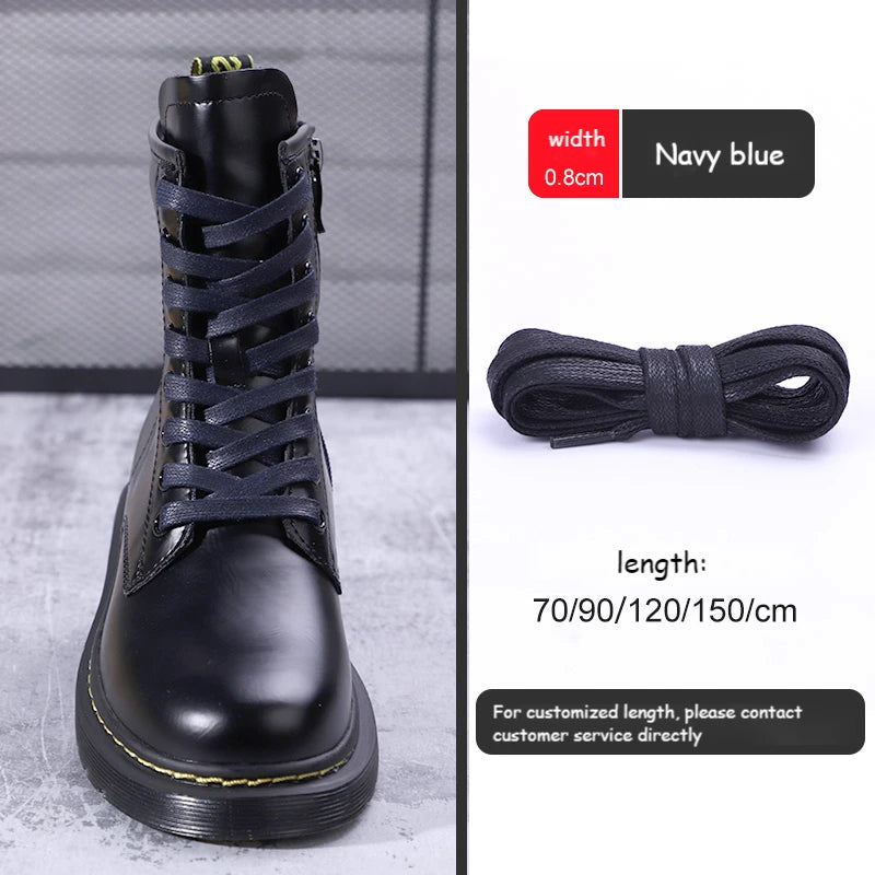 1Pair Waxed Cotton Shoelaces 8mm Width Flats Waterproof Shoe laces Unisex Boots Casual Sneakers Shoelace Leather Laces Shoes