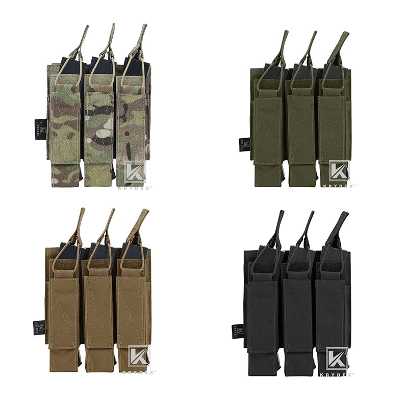 KRYDEX MP5 MP7 KRISS Triple Magazine Pouch Tactical Modular MOLLE Triple Open Top SMG Mag Pouch Carrier For Airsoft Hunting Gear