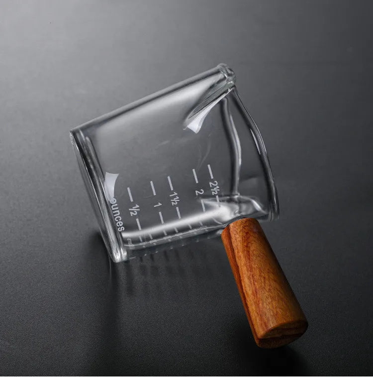 Wooden Handle Coffee Milk Cup 50-100ml Creative Italian Glass Coffee Measuring Cup