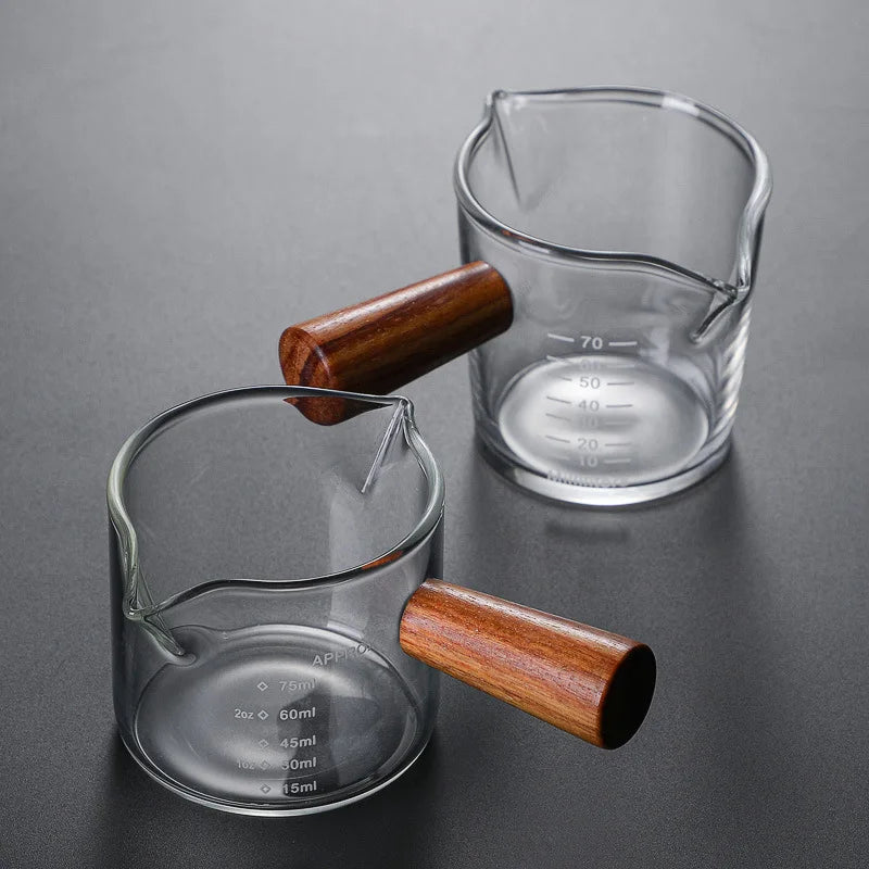Wooden Handle Coffee Milk Cup 50-100ml Creative Italian Glass Coffee Measuring Cup