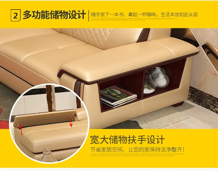Living Room Sofa set furniture real genuine cow leather sofa recliner speaker bluetooth puff asiento muebles de sala canape cama
