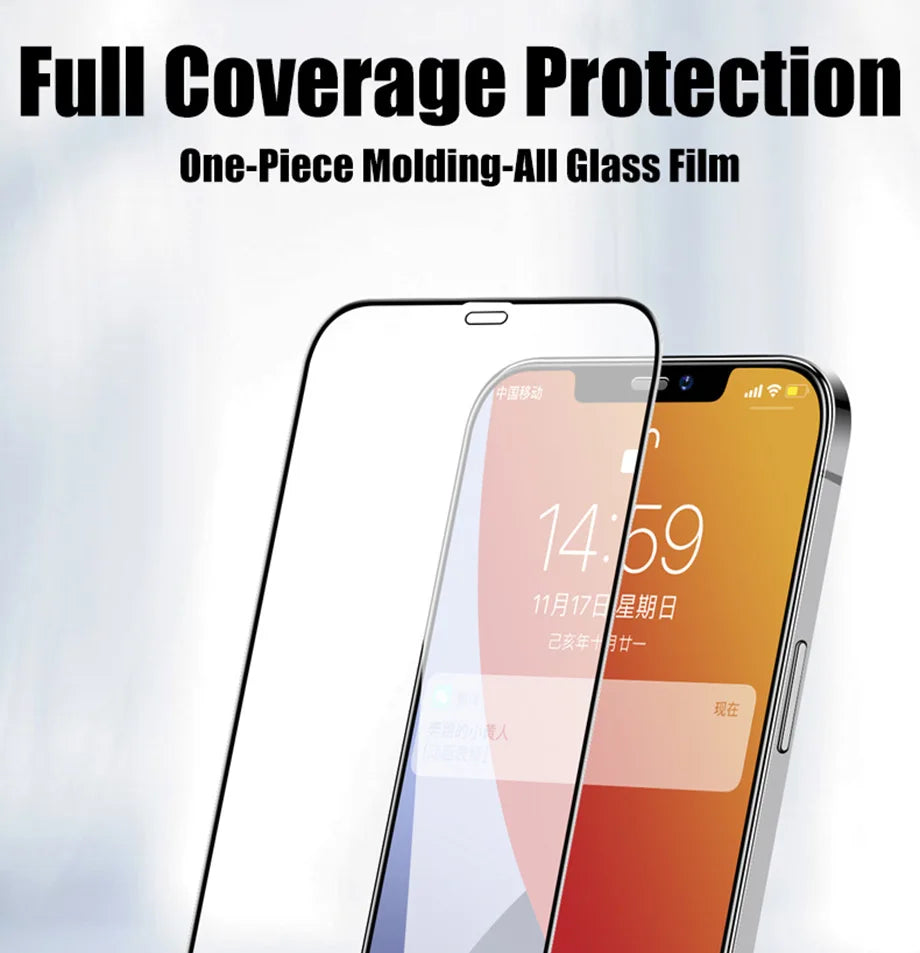 3-4PCS Full Cover Tempered Glass For iPhone 11 12 13 14 15 Pro Max Screen Protector For iPhone X XR Xs Max Protective Glass Film