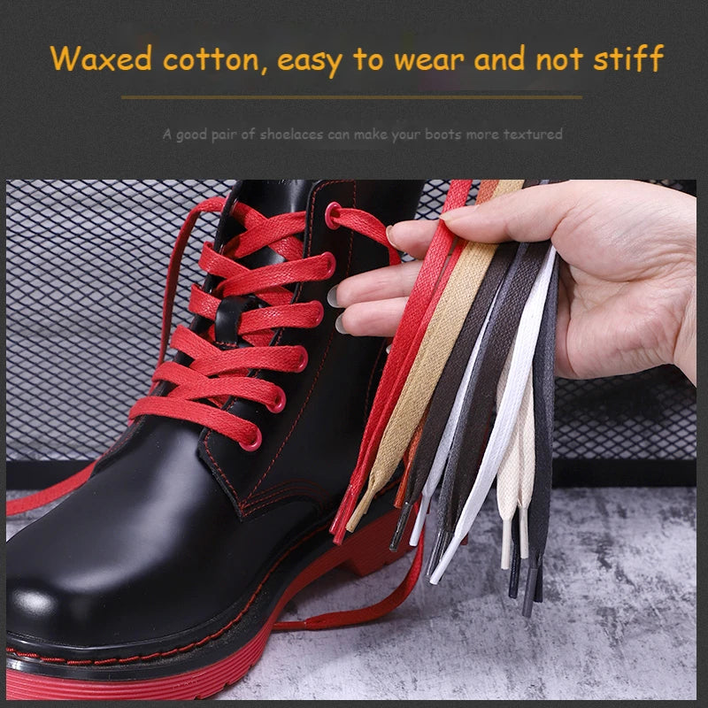 1Pair Waxed Cotton Shoelaces 8mm Width Flats Waterproof Shoe laces Unisex Boots Casual Sneakers Shoelace Leather Laces Shoes