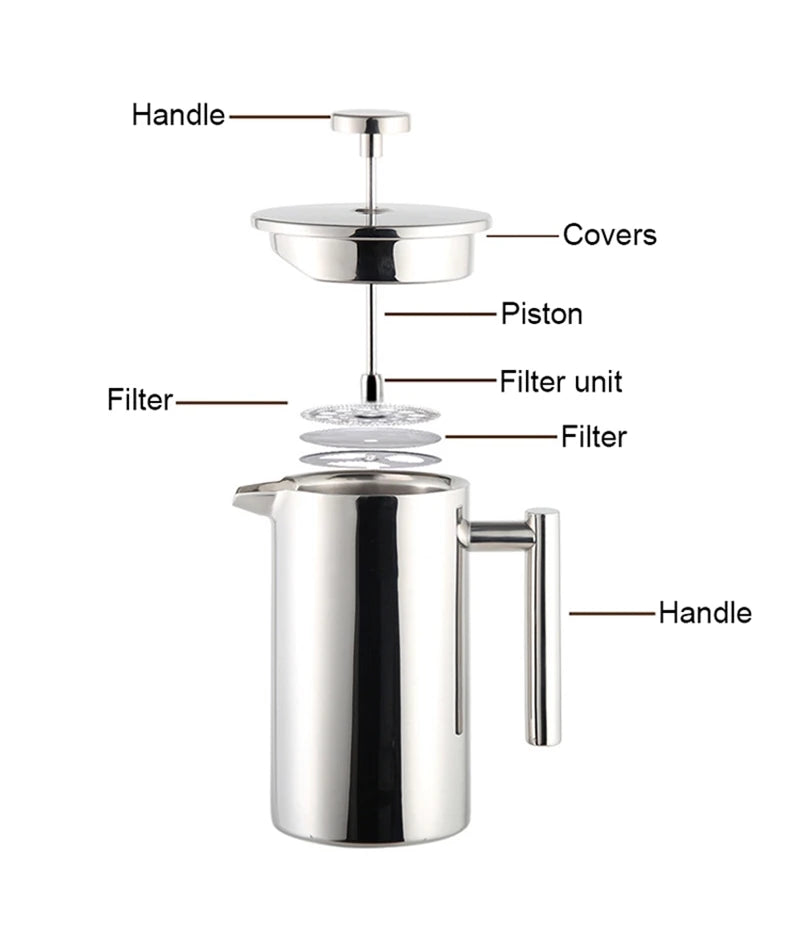 1.5L / 2L Coffee Maker French Press Stainless Steel Espresso Coffee Machine French Press Double-Wall Insulated Coffee Tea Maker