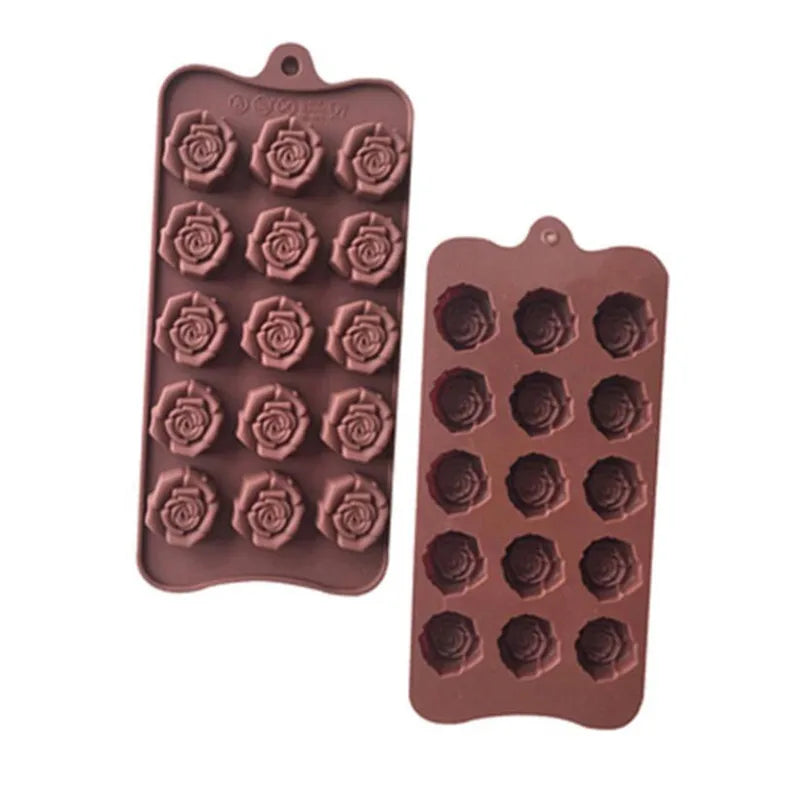Coffee Chocolate Mould 15 Cavity Silicone Flower Rose Chocolate Cake Soap Mold Ice Trays Baking Mould Cake Decorating Tools