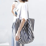 2023 Fashion Ladies Classic Striped Canvas Handbag Large Capacity Shoulder Bag For Female Simple Beach Casual Totes Shopping Bag