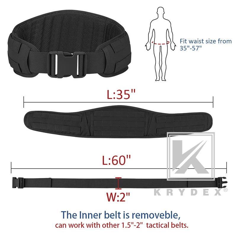KRYDEX Tactical Waist Belt, MOLLE Soft Wide Padded Battle Belt, Shooting Airsoft Hunting Multi-Function Quick Release Belt