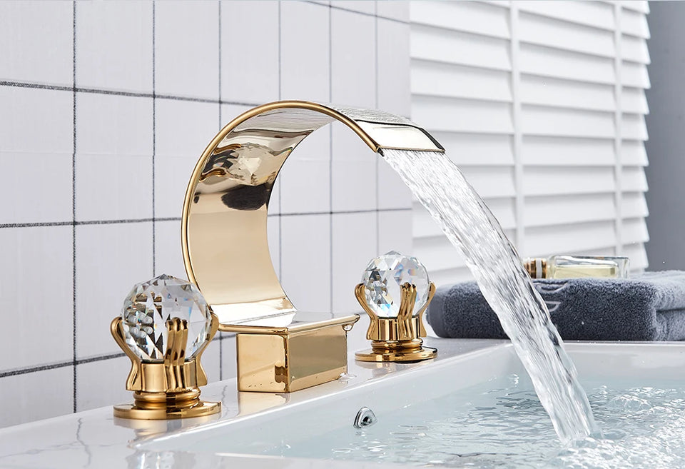 Wanmivezlo Waterfall Bathroom Basin Faucet Deck Mounted Cold Hot Water Mixer Single Hole Water Tap 3 Holes Washing Tap