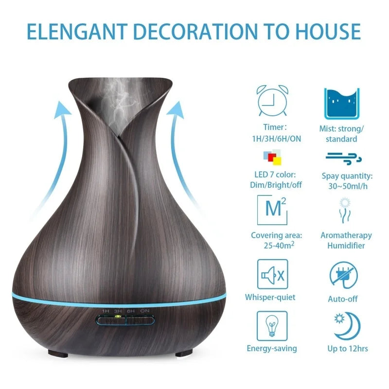 High Quality 500ml Air Humidifier Aroma Essential Oils Diffuser Perfume Wood Grain Aromatherapy Remote Control for Home Bedroom
