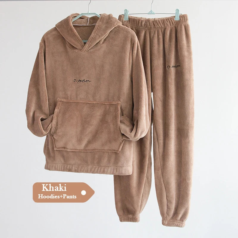 Women Winter Flannel Pajama Set Fleece Pajamas Sleepwear Homewear Thick Warm Velvet Female Suit Fall Sweatshirt Ladies Pyjama