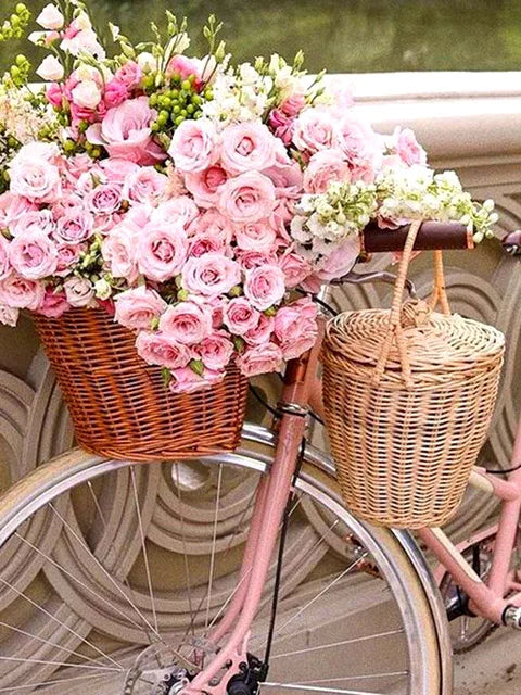 HOMFUN Diamond Painting Full Square/Round Drill 5D DIY "Rose flower car Tower" Daimond Embroidery Rhinestone Cross Stitch Decor