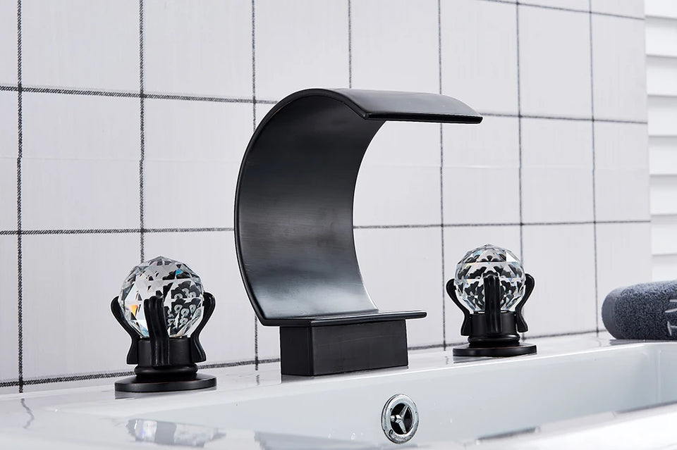 Wanmivezlo Waterfall Bathroom Basin Faucet Deck Mounted Cold Hot Water Mixer Single Hole Water Tap 3 Holes Washing Tap