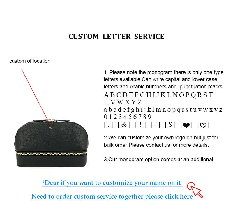 Personalized Cosmetic Bag Pu Leather Women Travel Makeup Bag with Jewelry Organizer Case 2 in 1 Ladies Travel Clutch Pouch