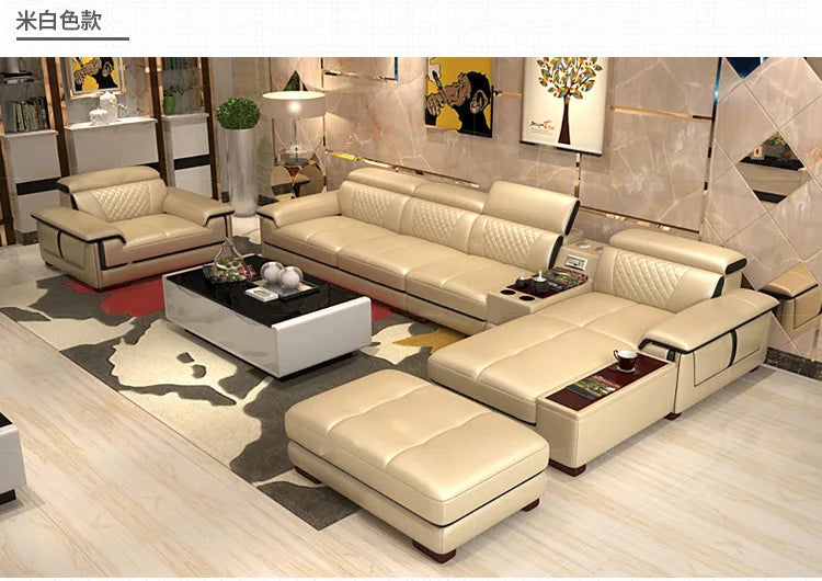 Living Room Sofa set furniture real genuine cow leather sofa recliner speaker bluetooth puff asiento muebles de sala canape cama