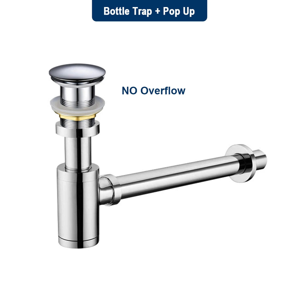 Bathroom Basin Bottle Trap Drain Modern Bathroom Sink P-Trap Set Pop Up Filter Chrome Basin Siphon Horse Accessory Renovation