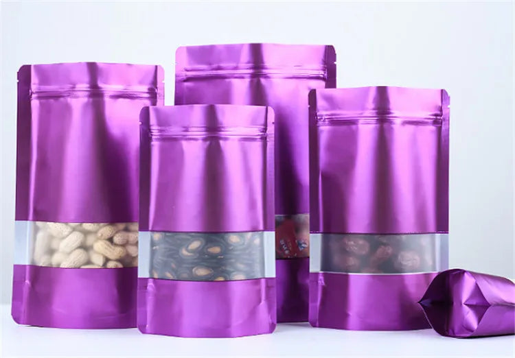 100PCS Stand-up Matte Aluminum Foil Window Ziplock Bag DIY Snack jewelry Spice Candy Customize Logo Brand Gift Storage Pouches
