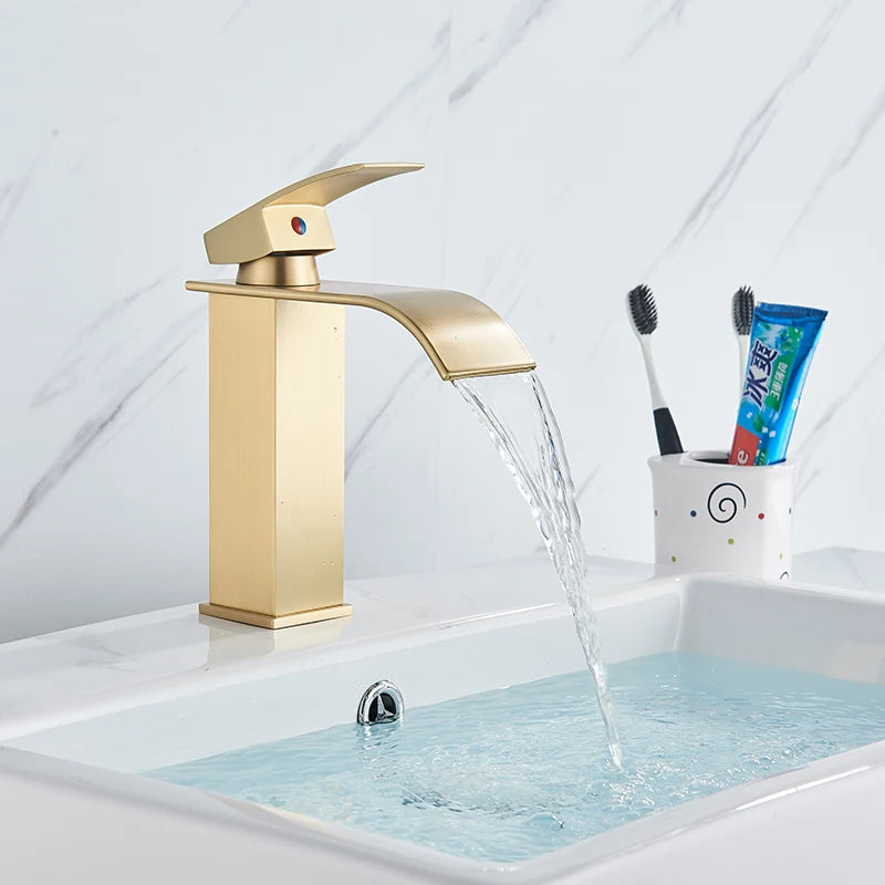 Rozin Deck Mounted Bathroom Basin Faucet Waterfall Vanity Sink Hot and Cold Water Mixer Tap,Chrome,Black,Gold Color