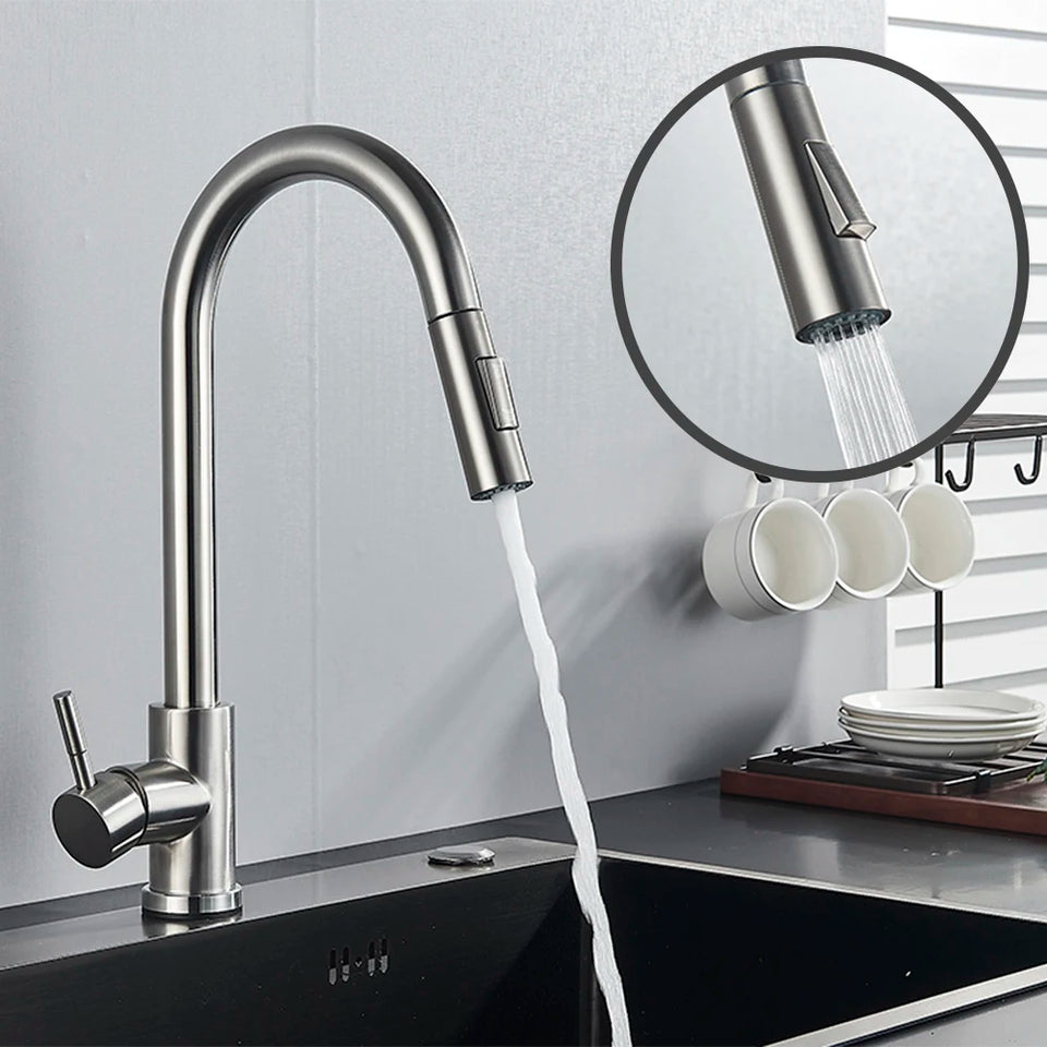 Smart Sensor Touch Kitchen Sink Faucet Brushed Nickel Poll Out Spout Black/Gold Sensor Faucets 360 Rotation Crane Two Functions