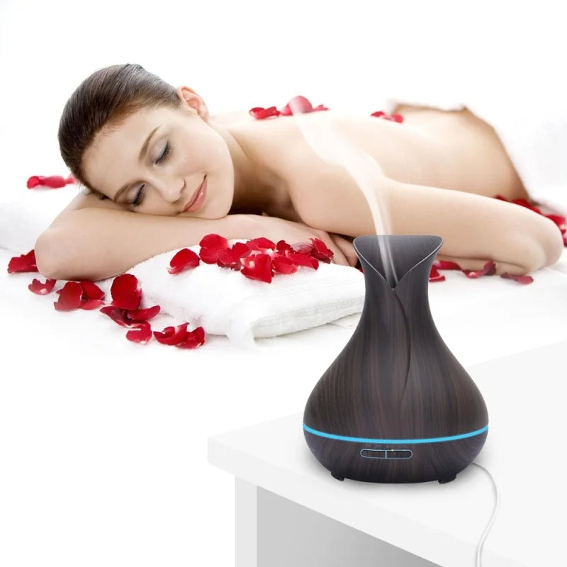 High Quality 500ml Air Humidifier Aroma Essential Oils Diffuser Perfume Wood Grain Aromatherapy Remote Control for Home Bedroom