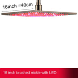 Rainfall Shower Head LED Light 12/16" Large Brass Rainfall Shower Faucet Head Square Shape/Color Changed