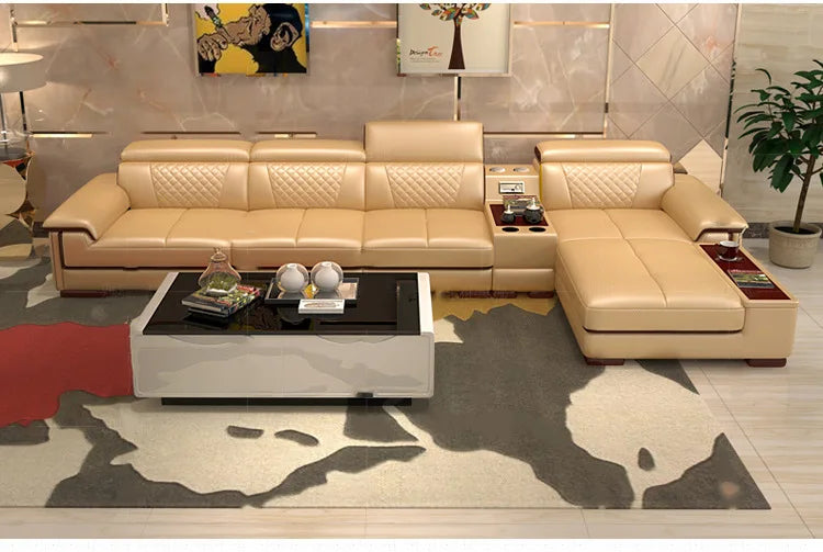 Living Room Sofa set furniture real genuine cow leather sofa recliner speaker bluetooth puff asiento muebles de sala canape cama