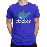Men Docker Logo T Shirt Linux Javascript Computer Cotton Sweatshirt Funny Short Sleeve Round Neck Tees Graphic T-Shirts