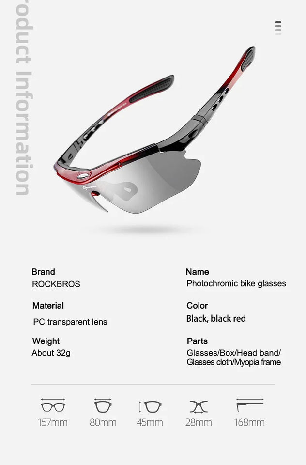 ROCKBROS Photochromic Bicycle Glassess Cycling Glasses Polarized Sunglasses Myopia Frame MTB Mountain UV400 Bicycle Goggles