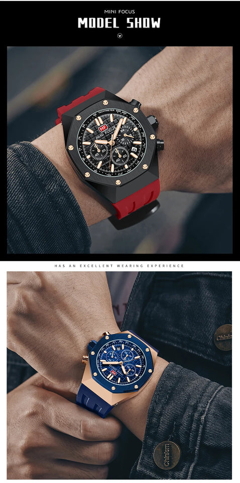 MINI FOCUS Watches Men Blue Silicone Strap Sport Watch Waterproof Luminous Chronograph Quartz Wristwatch часы мужские reloj 0417
