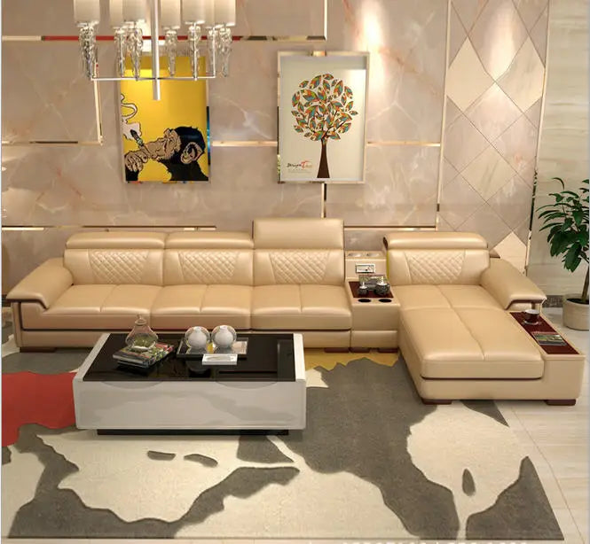 Living Room Sofa set furniture real genuine cow leather sofa recliner speaker bluetooth puff asiento muebles de sala canape cama