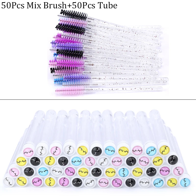 Reusable Eyebrow Brush Tube Disposable Eyelash Brushes Mix Eyebrow Brush with New Eelash Resin Drill Replaceable Makeup Brushes