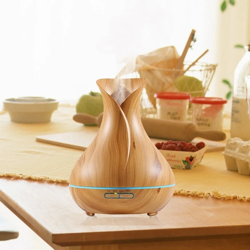High Quality 500ml Air Humidifier Aroma Essential Oils Diffuser Perfume Wood Grain Aromatherapy Remote Control for Home Bedroom
